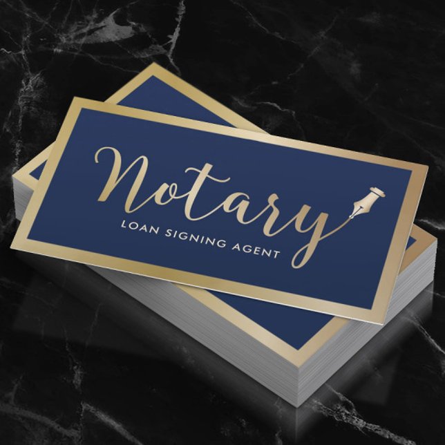 Tarjeta De Visita Notary Loan Siging Agent Navy & Gold Photo (Subido por el creador)