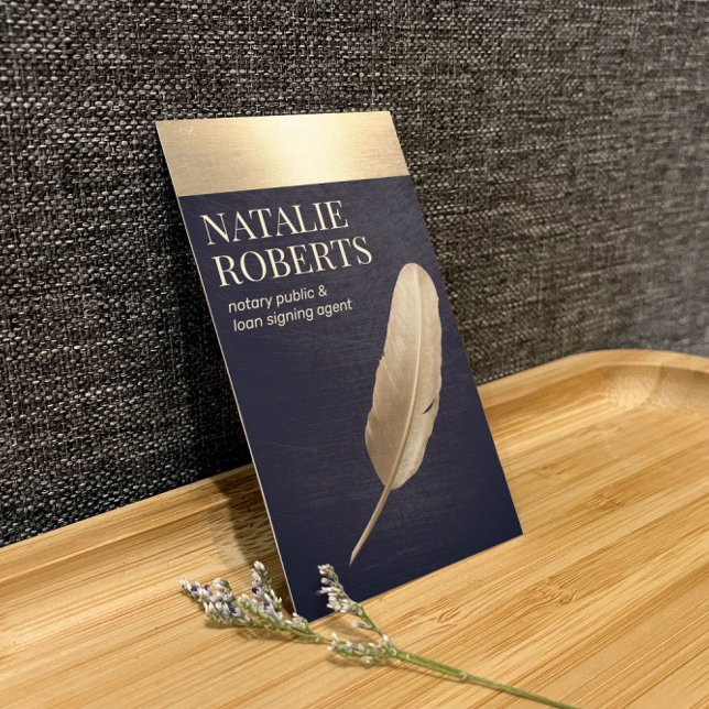 Tarjeta De Visita Notary Loan Siging Agent Navy & Gold Quill (Subido por el creador)