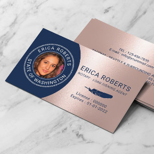 Tarjeta De Visita Notary Loan Siging Agent Navy Rosa Gold Photo