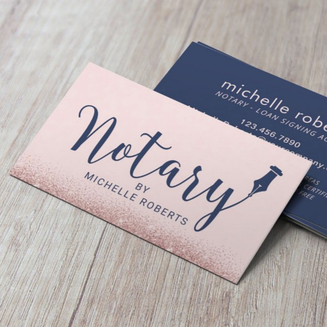 Tarjeta De Visita Notary Loan Siging Agent Navy Rubor Rosa Gold (Subido por el creador)