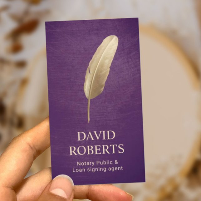 Tarjeta De Visita Notary Loan Siging Agent Purple & Gold Quill Pen (Subido por el creador)