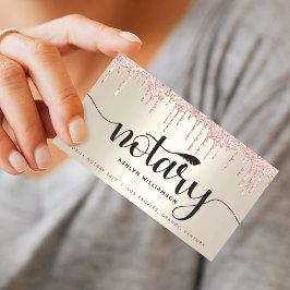 Tarjeta De Visita Notary Loan Siging Agent Purpurina Rosado Script G