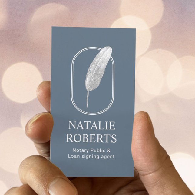Tarjeta De Visita Notary Loan Siging Agent Quill Logo Dusty Blue (Subido por el creador)
