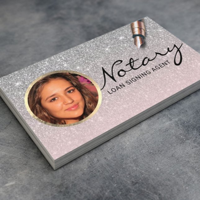 Tarjeta De Visita Notary Loan Siging Agent Rubor Pink Silver Photo (Subido por el creador)