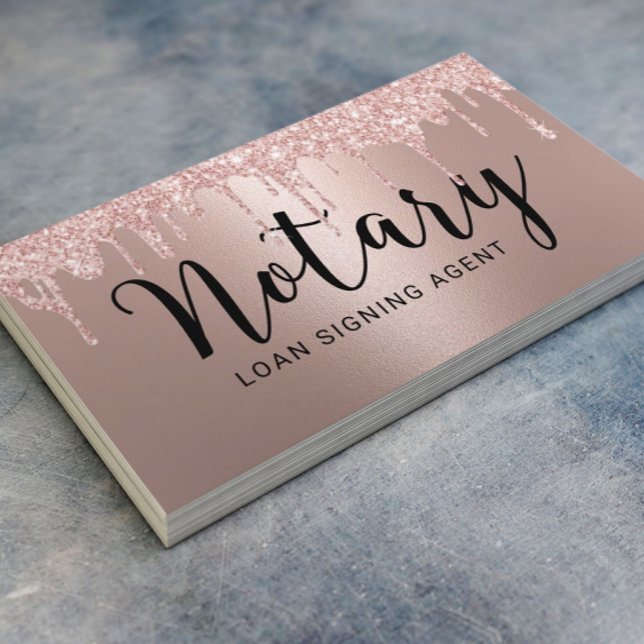 Tarjeta De Visita Notary Loan Siging Agent Trendy Rosa Gold Drips (Subido por el creador)