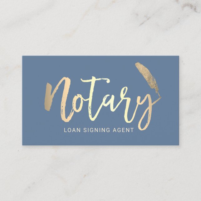 Tarjeta De Visita Notary Loan Sigking Agent Gold Script Dusty Blue  (Anverso)