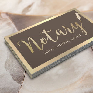 Tarjeta De Visita Notary Loan Sigking Agent Modern Gold & Brown
