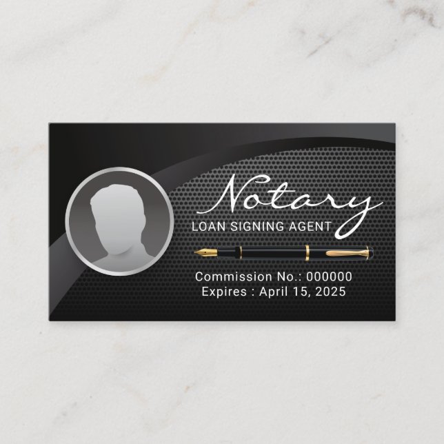 Tarjeta De Visita Notary Loan Signing Agent Black Metalizado Photo (Anverso)