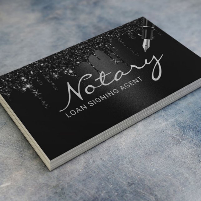 Tarjeta De Visita Notary Loan Signing Agent Black Purpurinas Drips (Subido por el creador)