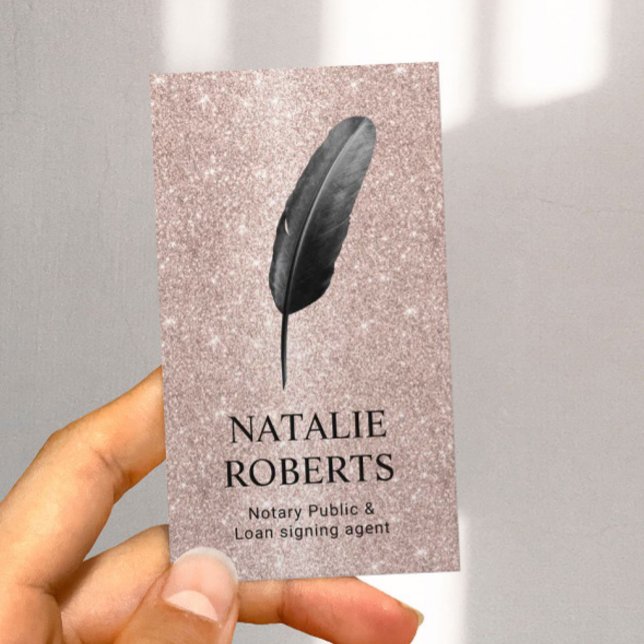 Tarjeta De Visita Notary Loan Signing Agent Black Quill Rosa Gold (Subido por el creador)
