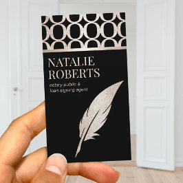 Tarjeta De Visita Notary Loan Signing Agent Luxury Gold Quill Pen