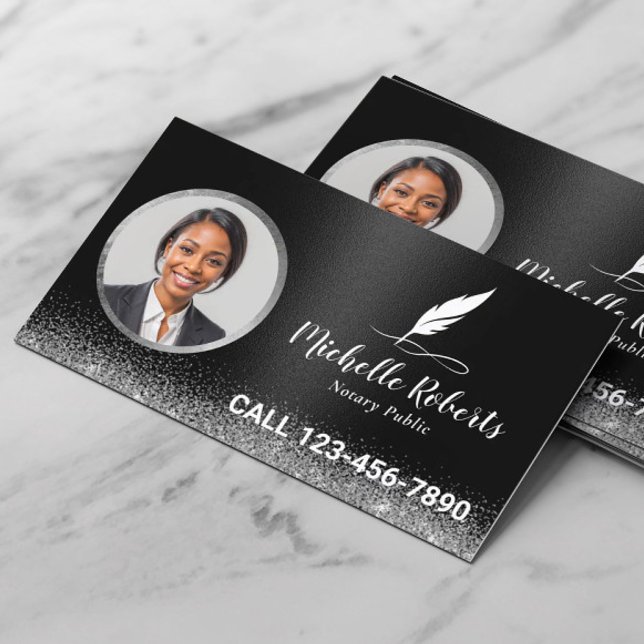 Tarjeta De Visita Notary Loan Signing Agent Modern Black Photo (Subido por el creador)