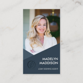 Tarjeta De Visita Notary Loan Signing Agent Modern Dark Azure Photo