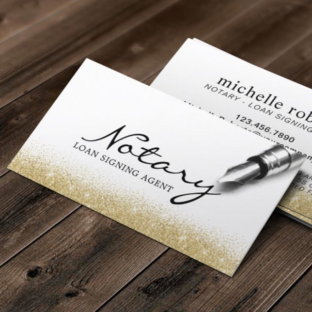 Tarjeta De Visita Notary Loan Signing Agent Modern Gold Purpurina (Subido por el creador)