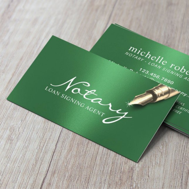 Tarjeta De Visita Notary Loan Signing Agent Modern Green Relieve met (Subido por el creador)