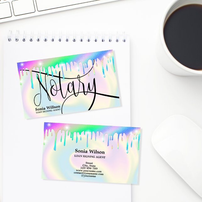 Tarjeta De Visita Notary Loan Signing Agent Modern Holographic Relie (Subido por el creador)