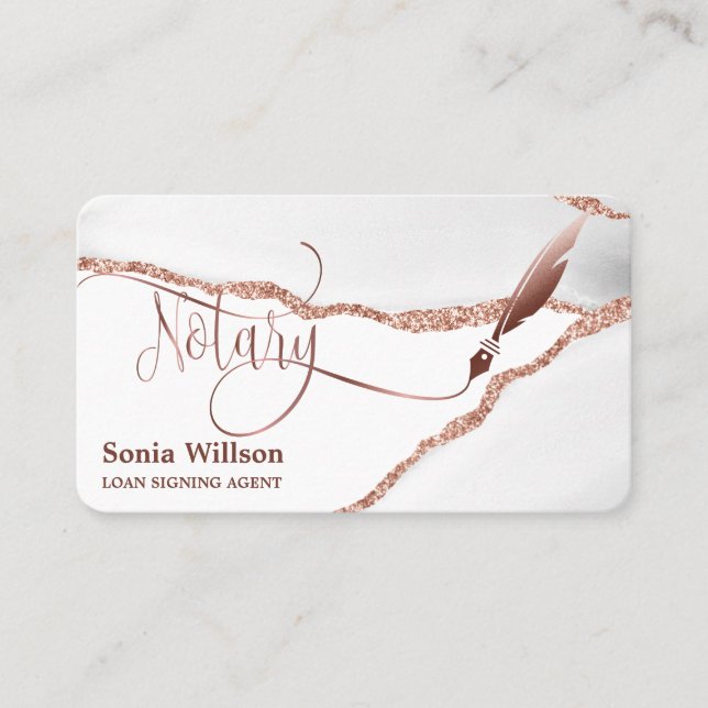 Tarjeta De Visita Notary Loan Signing Agent Modern Rosa Gold Agate (Anverso)