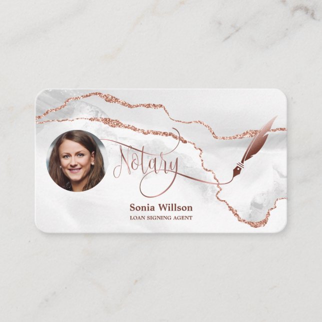 Tarjeta De Visita Notary Loan Signing Agent Modern Rosa Gold Agate (Anverso)