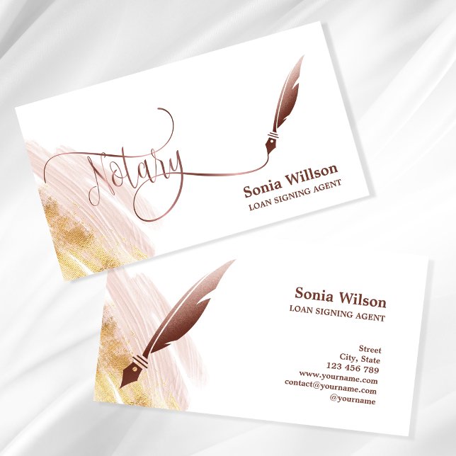 Tarjeta De Visita Notary Loan Signing Agent Modern Rosa Gold Agate (Subido por el creador)