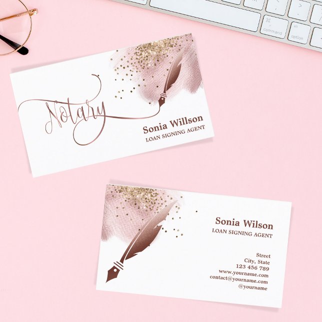 Tarjeta De Visita Notary Loan Signing Agent Modern Rosa Gold Agate (Subido por el creador)