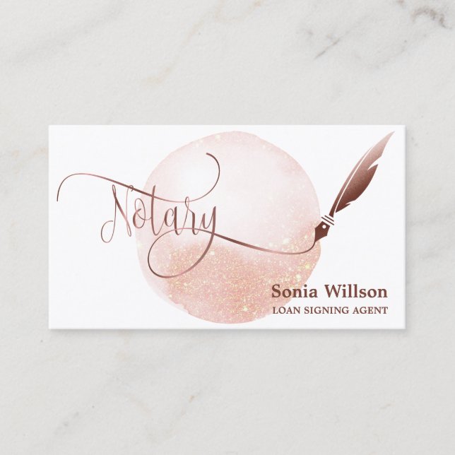 Tarjeta De Visita Notary Loan Signing Agent Modern Rosa Gold Agate (Anverso)