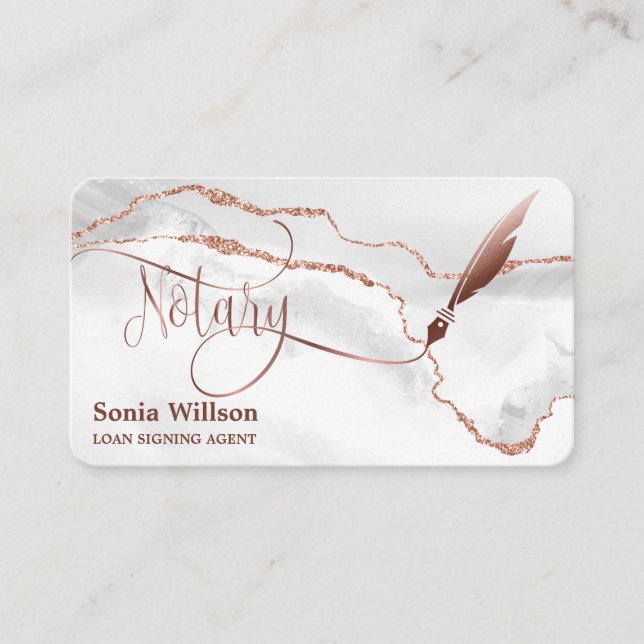 Tarjeta De Visita Notary Loan Signing Agent Modern Rosa Gold Agate (Anverso)
