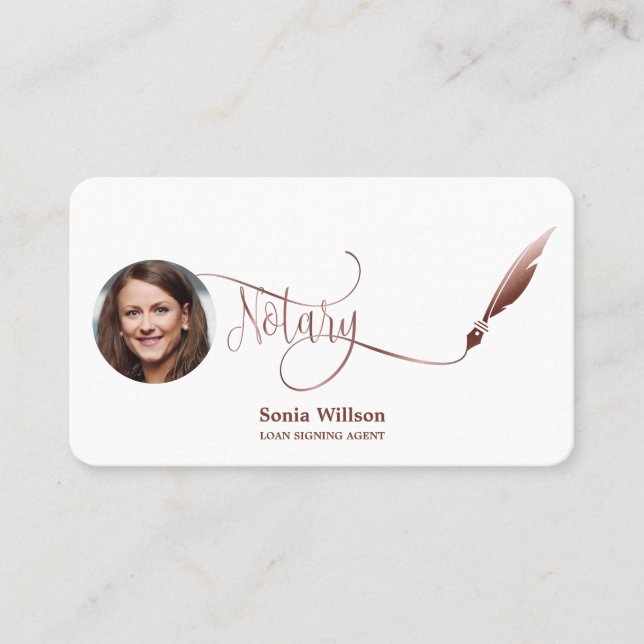 Tarjeta De Visita Notary Loan Signing Agent Modern Rosa Gold Agate (Anverso)