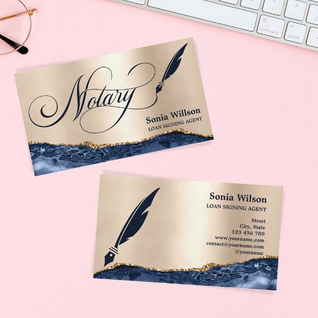 Tarjeta De Visita Notary Loan Signing Agent Modern Rosa Gold Agate B (Subido por el creador)