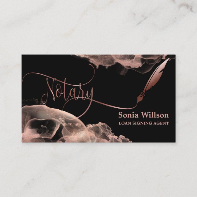 Tarjeta De Visita Notary Loan Signing Agent Modern Rosa Gold ink (Anverso)