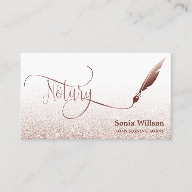 Tarjeta De Visita Notary Loan Signing Agent Modern Rosa Gold Purpuri (Anverso)