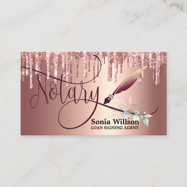 Tarjeta De Visita Notary Loan Signing Agent Modern Rosa Gold Purpuri (Anverso)