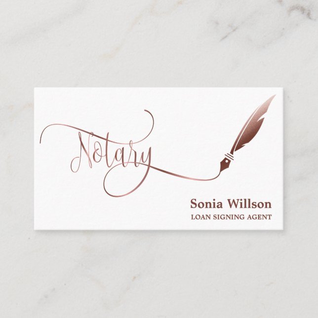 Tarjeta De Visita Notary Loan Signing Agent Modern Rosa Gold Purpuri (Anverso)