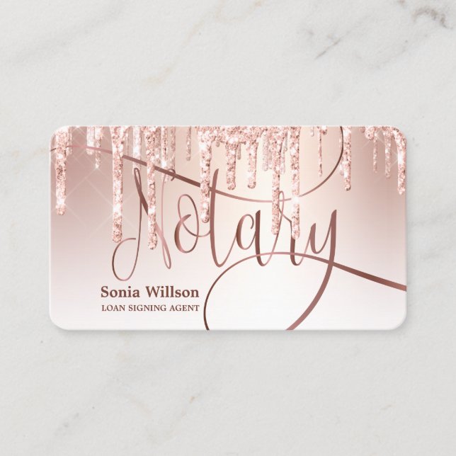 Tarjeta De Visita Notary Loan Signing Agent Modern Rosa Gold Purpuri (Anverso)