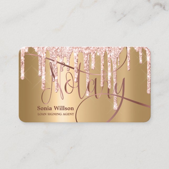 Tarjeta De Visita Notary Loan Signing Agent Modern Rosa Gold Purpuri (Anverso)