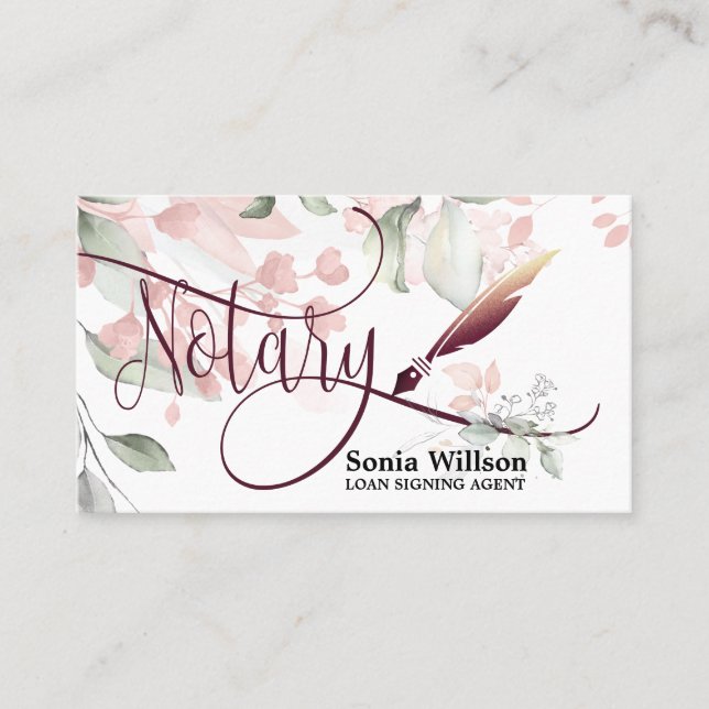 Tarjeta De Visita Notary Loan Signing Agent Modern Rosa Gold Purpuri (Anverso)