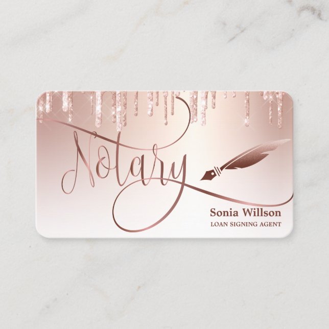 Tarjeta De Visita Notary Loan Signing Agent Modern Rosa Gold Purpuri (Anverso)
