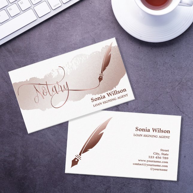 Tarjeta De Visita Notary Loan Signing Agent Modern Rosa Gold Purpuri (Subido por el creador)
