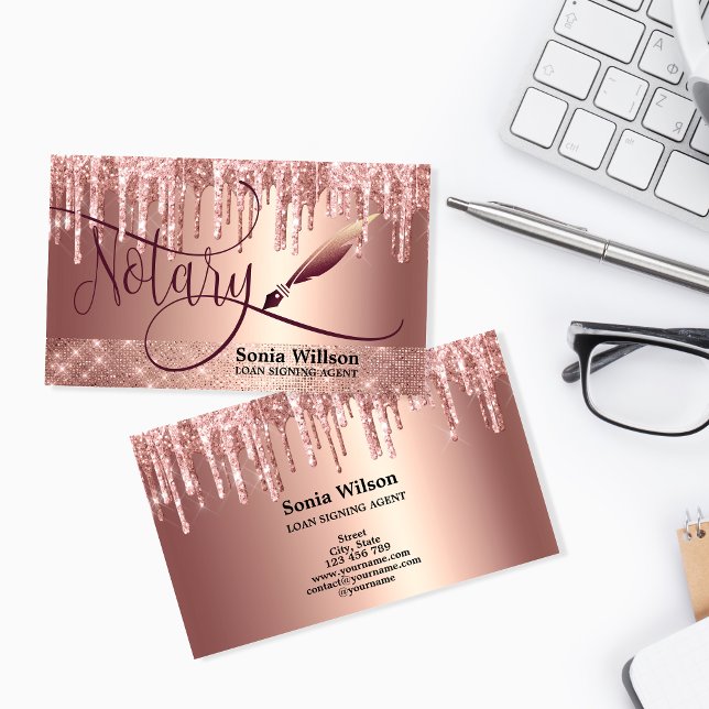 Tarjeta De Visita Notary Loan Signing Agent Modern Rosa Gold Purpuri (Subido por el creador)