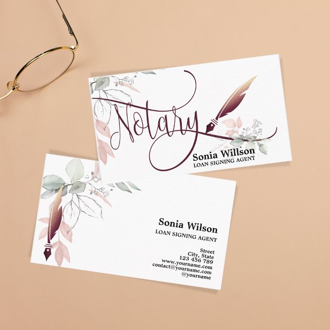 Tarjeta De Visita Notary Loan Signing Agent Modern Rosa Gold Purpuri (Subido por el creador)
