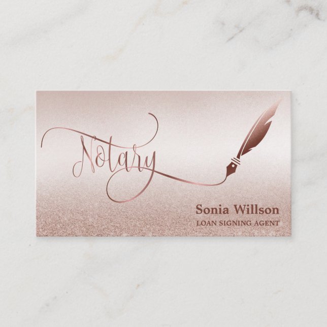 Tarjeta De Visita Notary Loan Signing Agent Modern Rosa Gold Purpuri (Anverso)