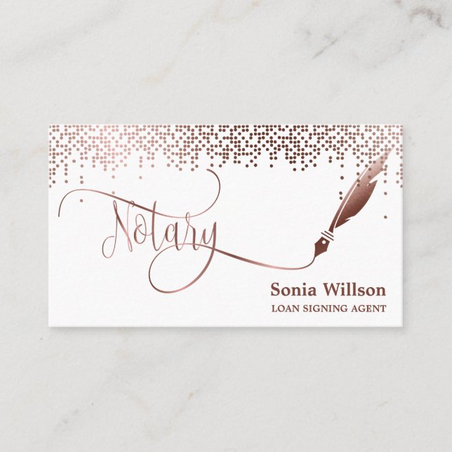 Tarjeta De Visita Notary Loan Signing Agent Modern Rosa Gold Purpuri (Anverso)