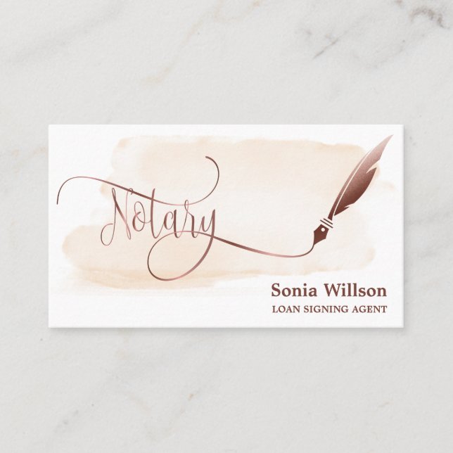 Tarjeta De Visita Notary Loan Signing Agent Modern Rosa Gold Purpuri (Anverso)