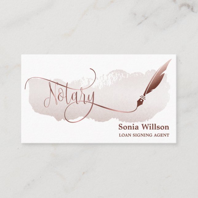 Tarjeta De Visita Notary Loan Signing Agent Modern Rosa Gold Purpuri (Anverso)