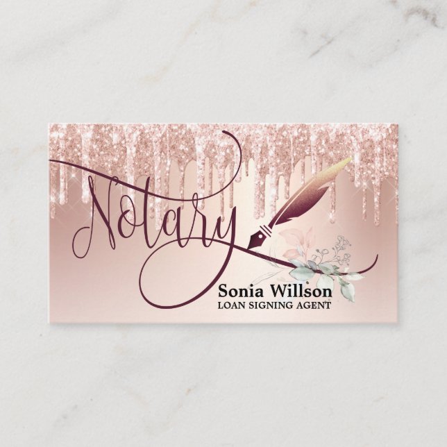 Tarjeta De Visita Notary Loan Signing Agent Modern Rosa Gold Purpuri (Anverso)