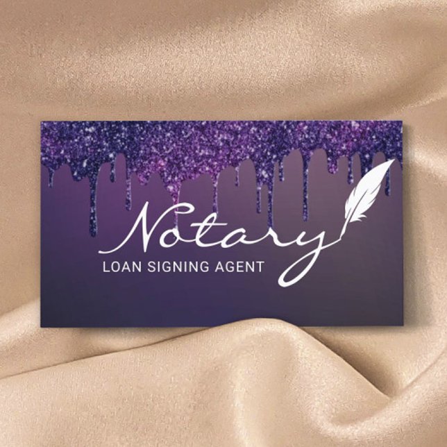 Tarjeta De Visita Notary Loan Signing Agent Purple Purpurinas Drips (Subido por el creador)