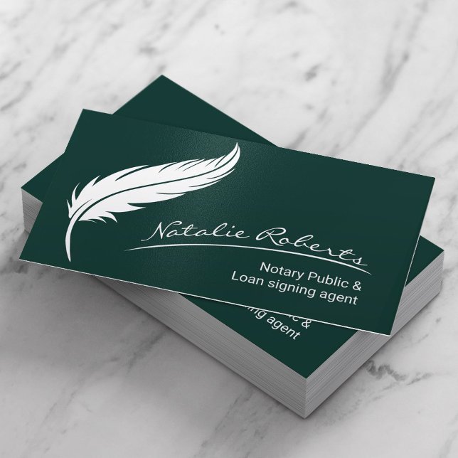 Tarjeta De Visita Notary Loan Signing Agent Quill Signature Green (Subido por el creador)