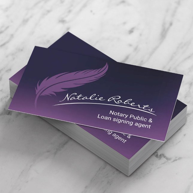 Tarjeta De Visita Notary Loan Signing Agent Quill Signature Purple (Subido por el creador)