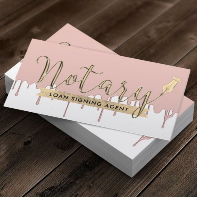 Tarjeta De Visita Notary Loan Signing Agent Rosa Gold Dripping (Subido por el creador)