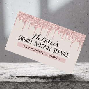 Tarjeta De Visita Notary Loan Signing Agent Rosa Gold Drips