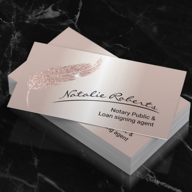 Tarjeta De Visita Notary Loan Signing Agent Rosa Gold Quill (Subido por el creador)